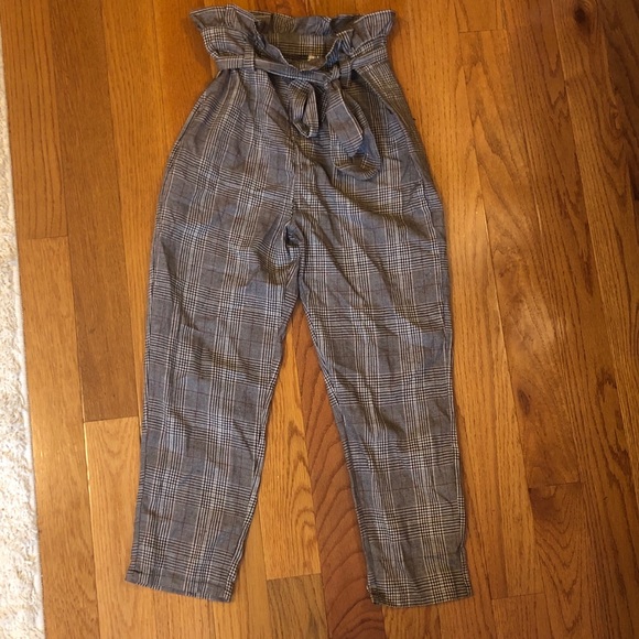 Paperbag waist plaid pants Clearance